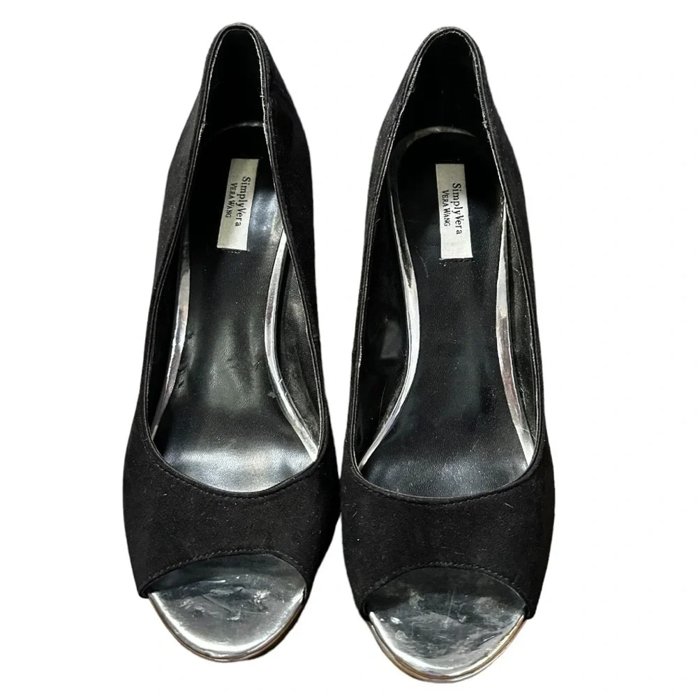 Simply Vera Vera Wang Black & Silver Platform Bling Heels Size 9 1/2